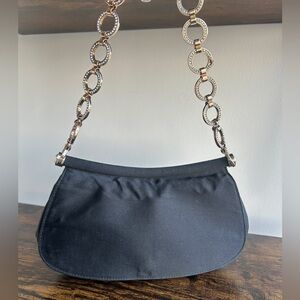 Vintage Escada Black Satin Rhinestone Chain Shoulder Bag Made in Italy